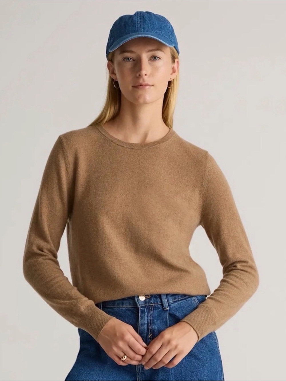 Quince Cashmere Camel Crewneck Sweater  Soft Cozy Pull Over Classic Minimalist M